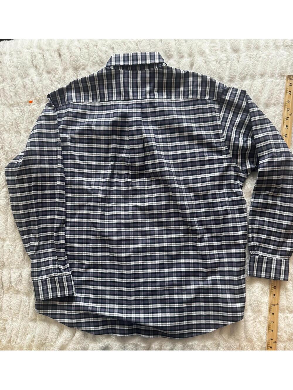 Brooks Brothers XL Plaid Button Down Shirt Non Iron Stretch Cotton Blue White Me - Picture 6 of 6